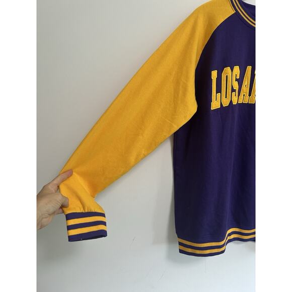 New York Popular Los Angeles Crew Neck Sweatshirt Men's Size Large Purple Yellow - Picture 2 of 9